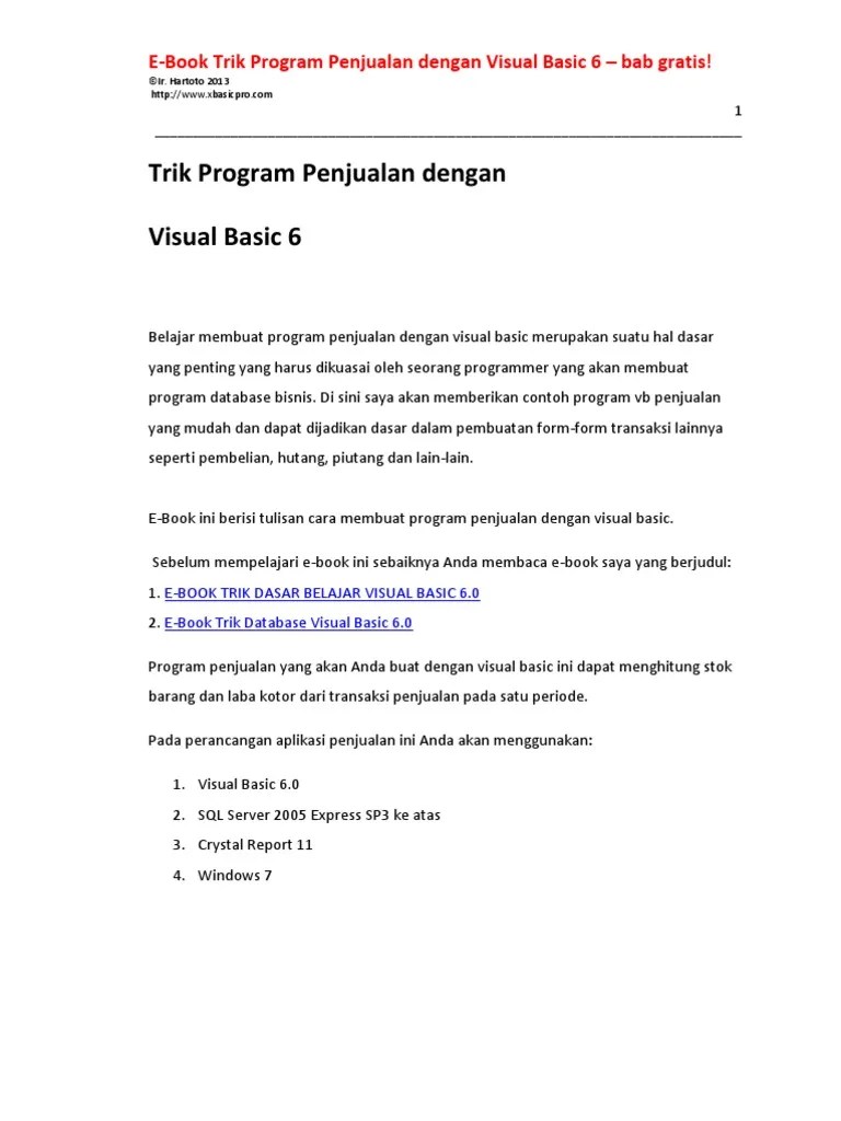 Ebook Tutorial Trik Program Penjualan Dengan Visual Basic 6 Classic Bab  Gratis Free | PDF