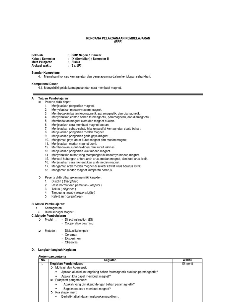 RPP Fisika SMP Kelas-9 - Kemagnetan | PDF