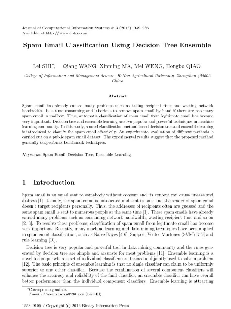 Spam Email Classification Using Decision Tree Ensemble | PDF | Machine ...