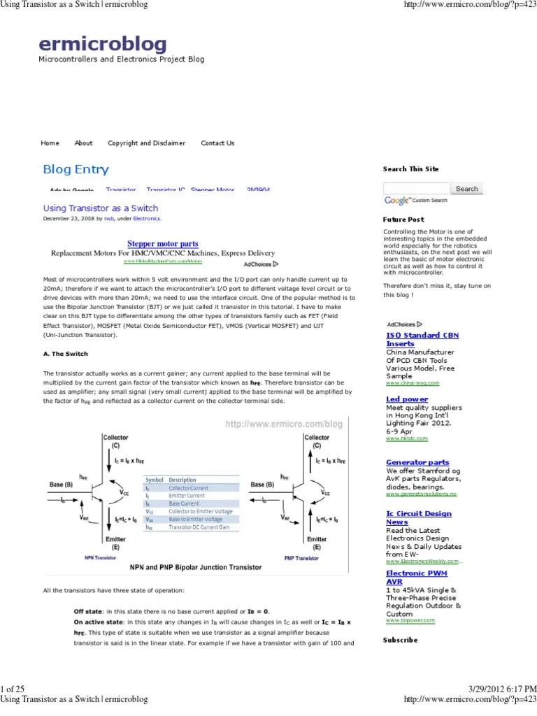 Using Transistor As A Switch Transistor Bipolar Junction
