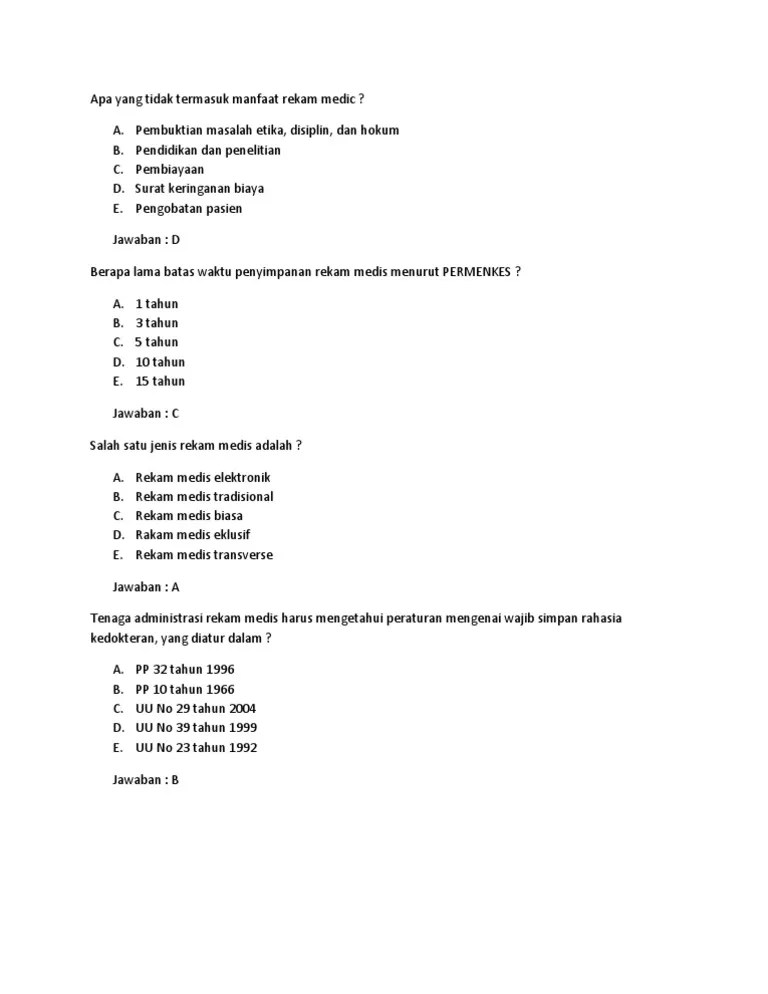 Itulah yang dapat kami bagikan terkait contoh soal rekam medis dan jawabannya. 26+ Contoh Soal Tkb Rekam Medis - Kumpulan Contoh Soal
