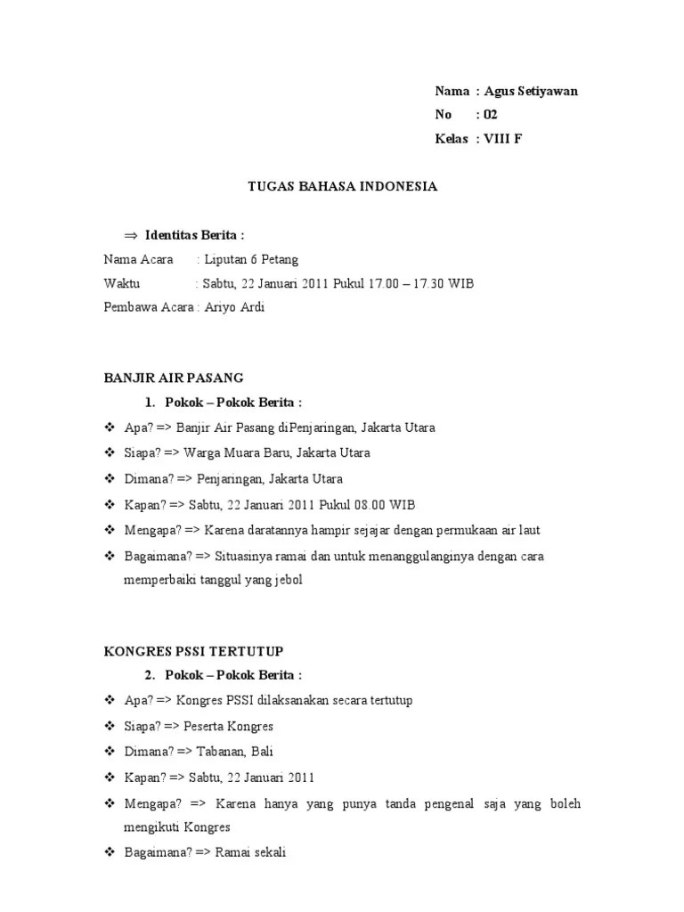 No kompetensi dasar kelas/ materi indikatorsoal bentuktes no. Pelajaran Bahasa Indonesia Kelas 8 Semester 1 Tentang Berita Greatnesia