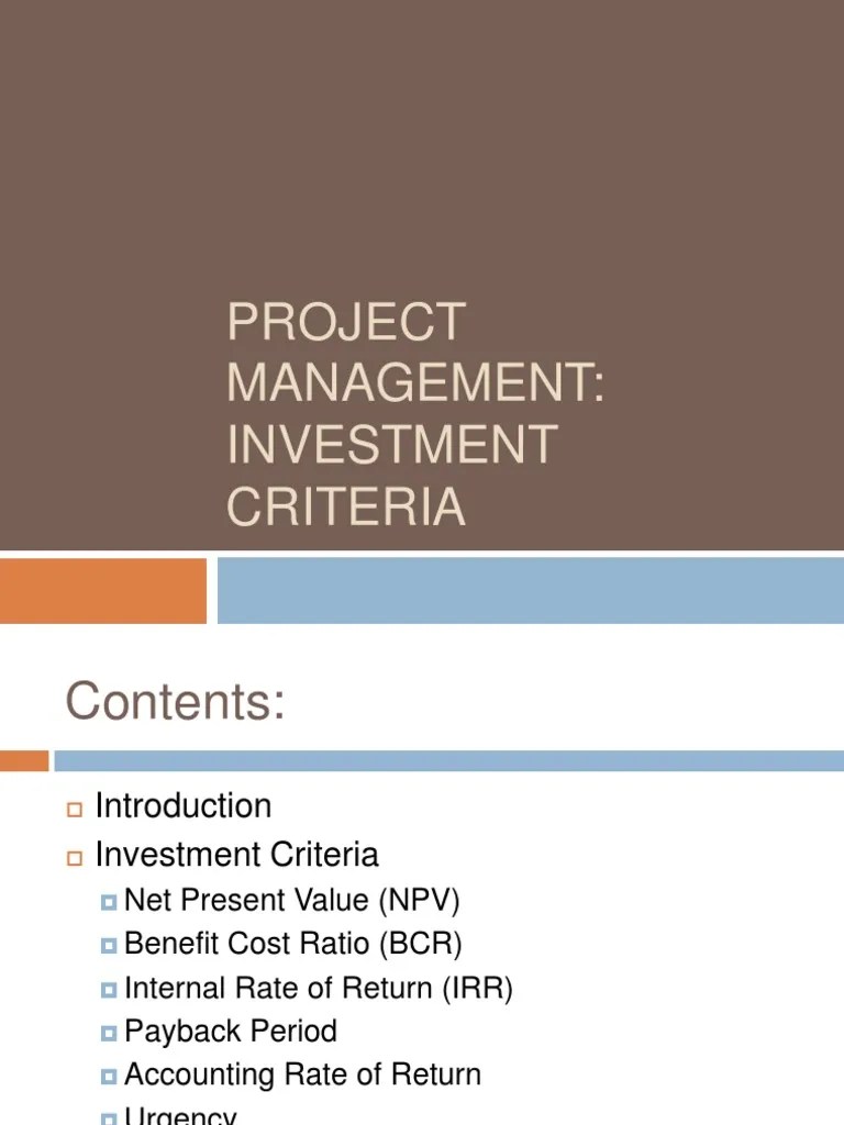 Investment Criteria | PDF | Net Present Value | Internal Rate Of Return