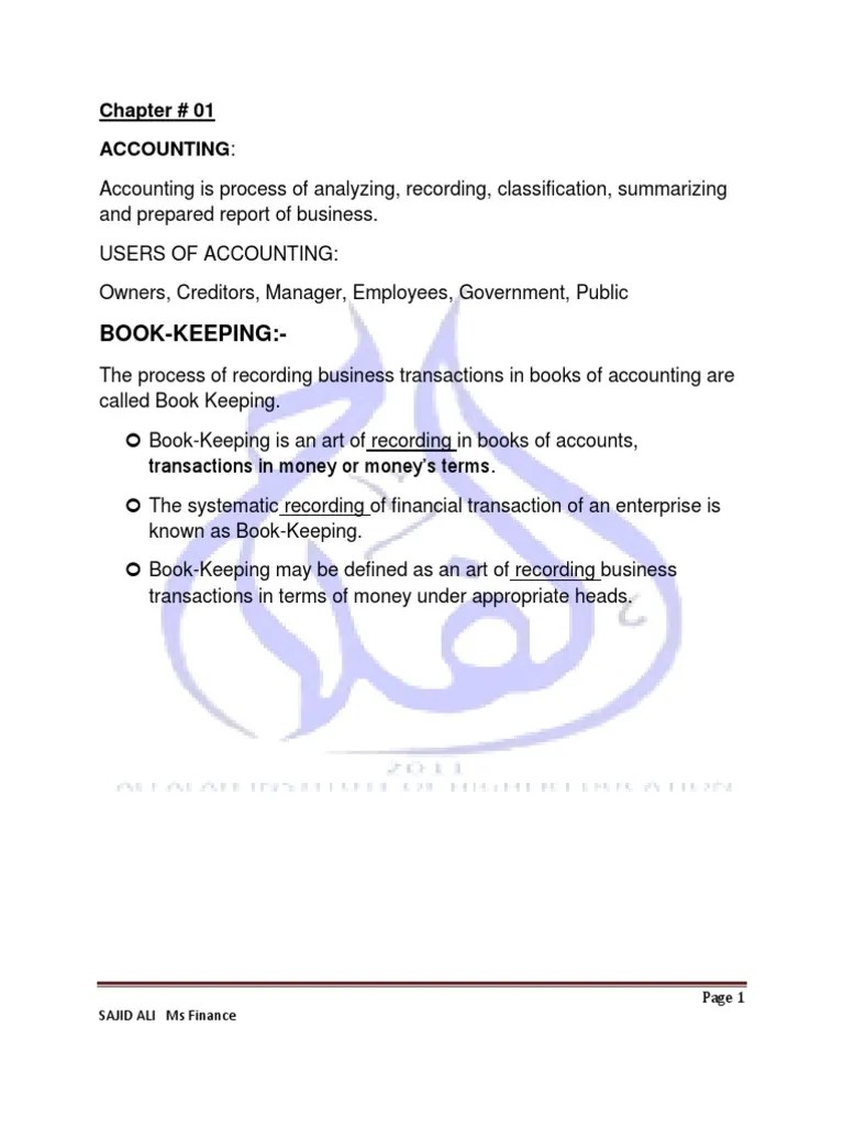 Book-Keeping:-: Chapter # 01 Accounting | PDF | Bookkeeping | Discounts And Allowances