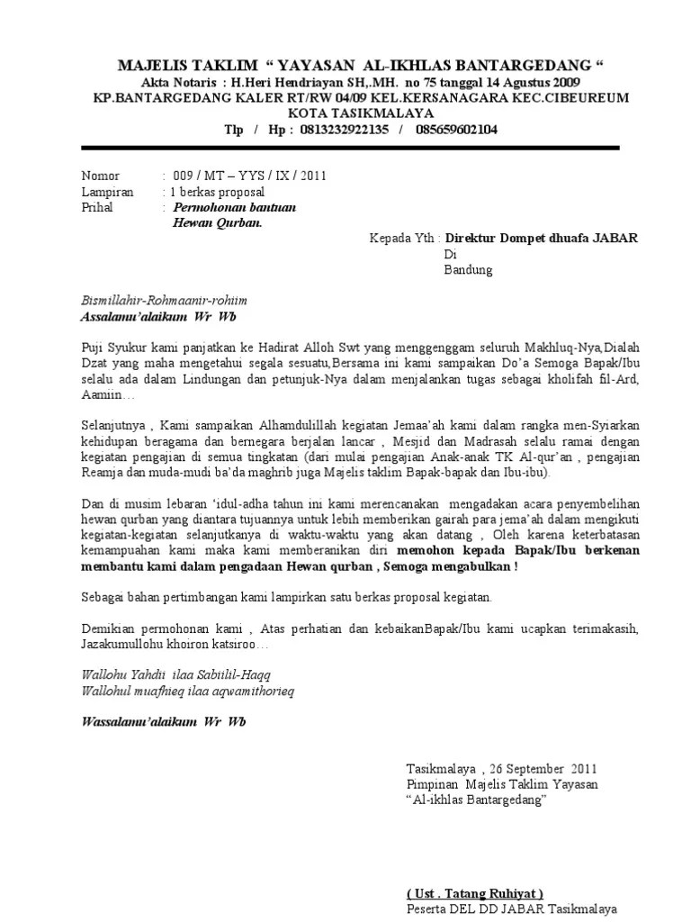 Koleksi 6+ Contoh Surat Permohonan Daging Qurban Paling Update