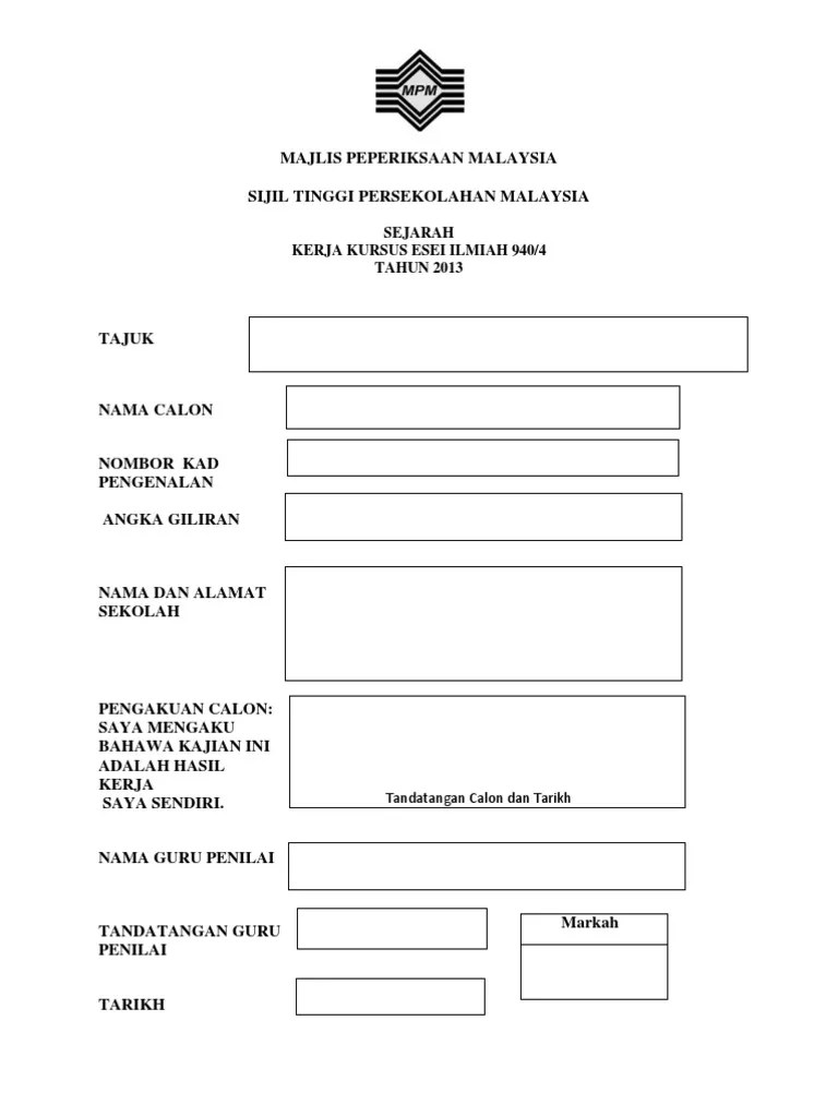 Contoh kerja kursus sejarah tingkatan 6 penggal 2 2015 stpm jpam. Muka Depan Pbs Sejarah Stpm Pdf