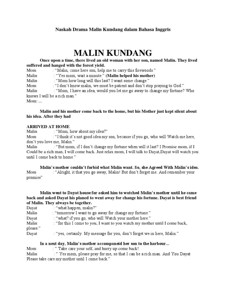 Bahkan, ada cerita malin kundang dalam bahasa inggris. Dialog Malin Kundang Dalam Bahasa Inggris Mudah