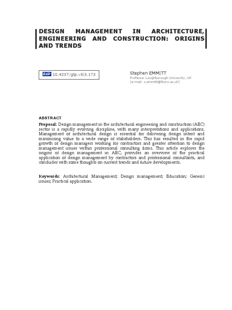 Design Management In Aec Design Architect