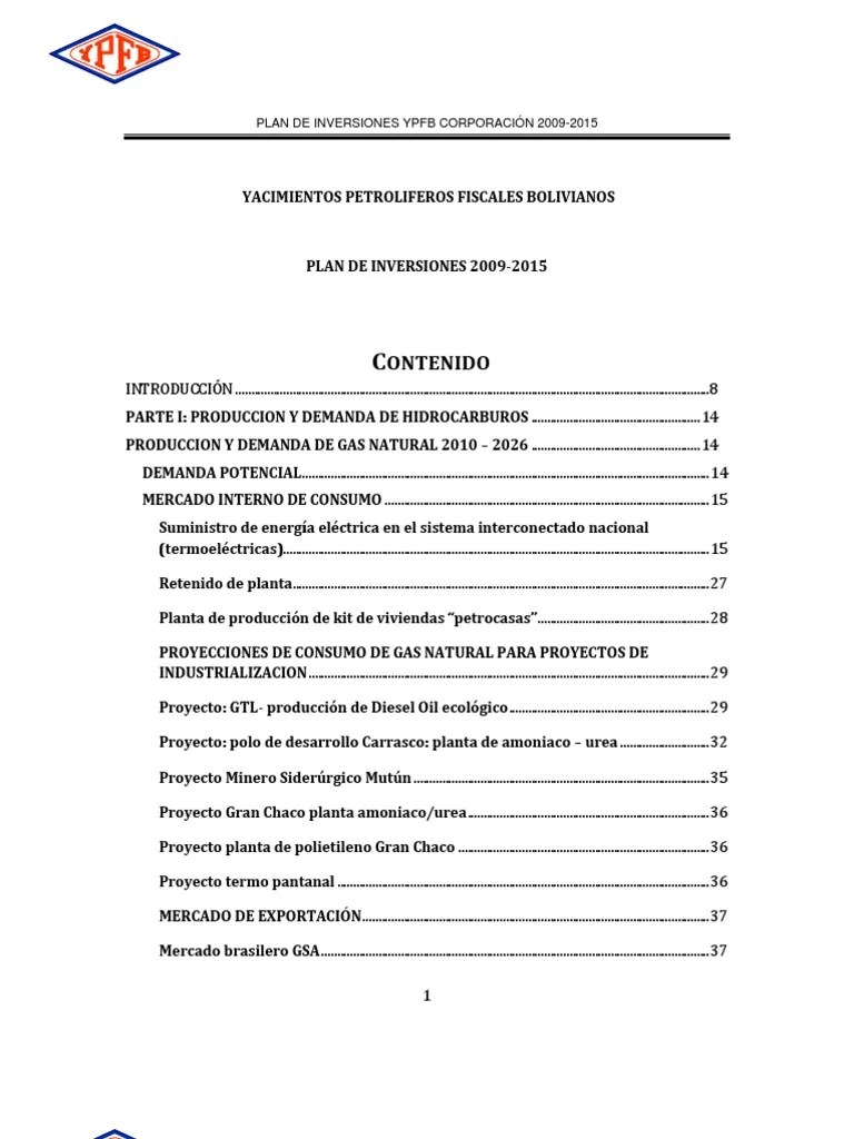 Plan De Inversiones 2009-2015 YPFB | PDF