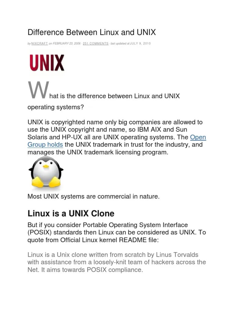 Difference Between Linux And UNIX | PDF | Linux | Unix