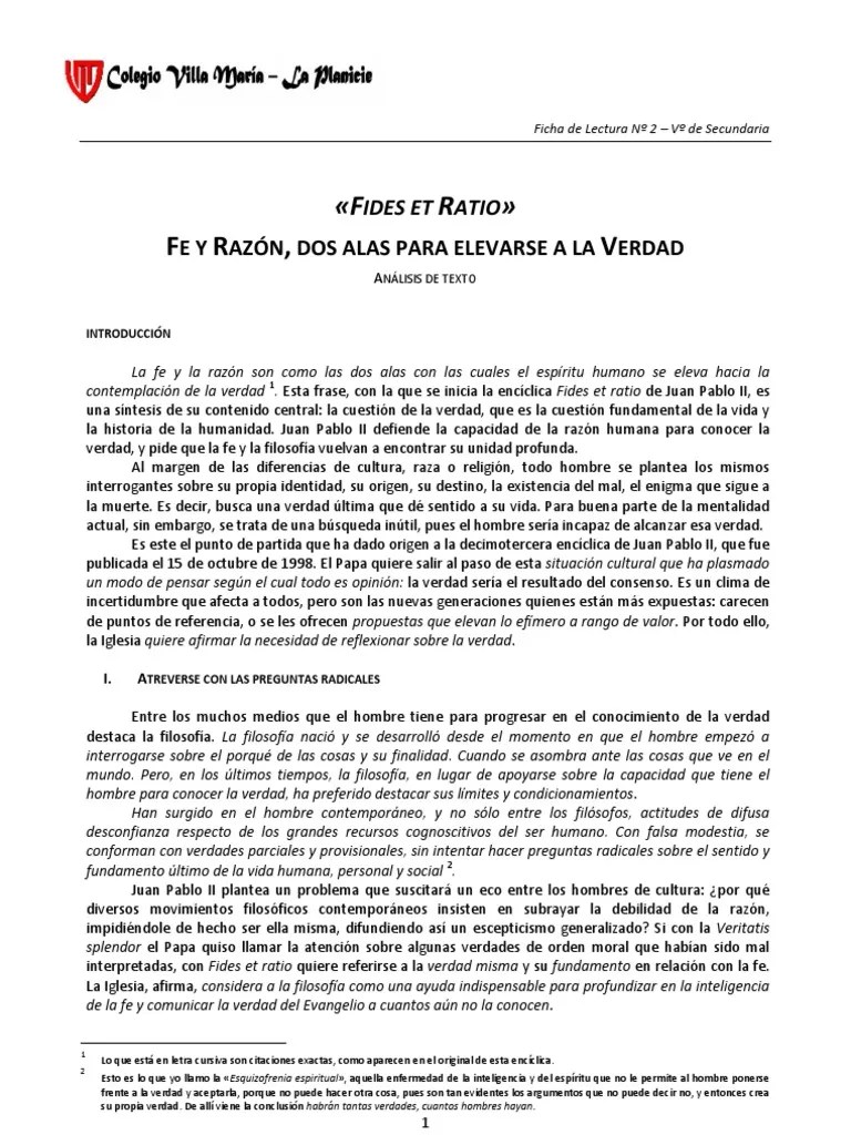 Encíclica Fides Et Ratio | PDF | Verdad | Fe