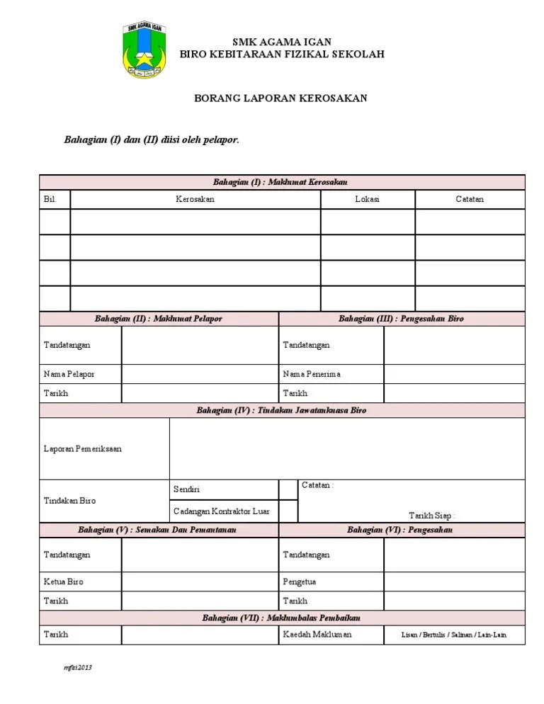 Soket 13a lantai bangunan 4. Borang Laporan Kerosakan Bangunan Pdf