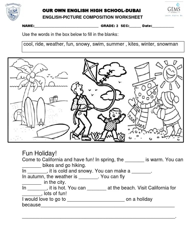 Class 2 sample paper & practice questions for international english olympiad (ieo) level 1 are given below. ENGLISH picture composition.pdf