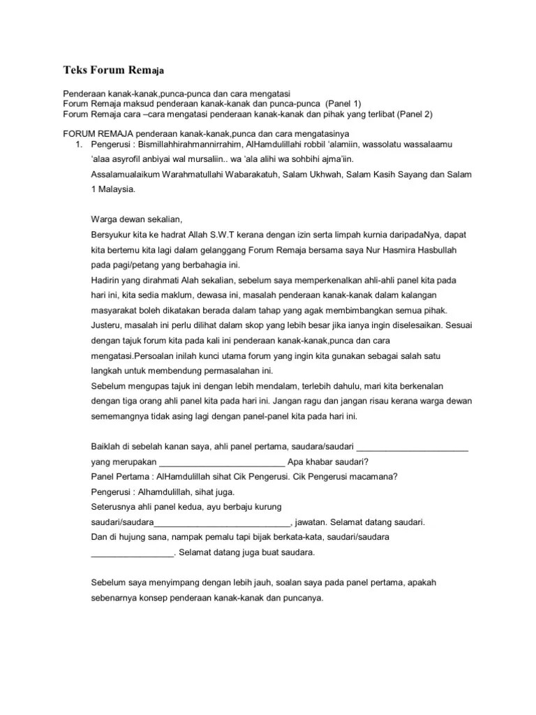 Tajuk forum yang berkisar tema pendidikan dari segi kemahiran iaitu pendidikan teknik dan vokasional tvet di malaysia: Contoh Skrip Forum