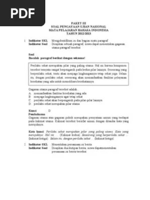 Untuk soal un bahasa inggris, 30% (15 butir) dari soalnya akan berbentuk listening. Soal Un Bahasa Indonesia Sma Ipa N Ips 2018 Beinyu Com