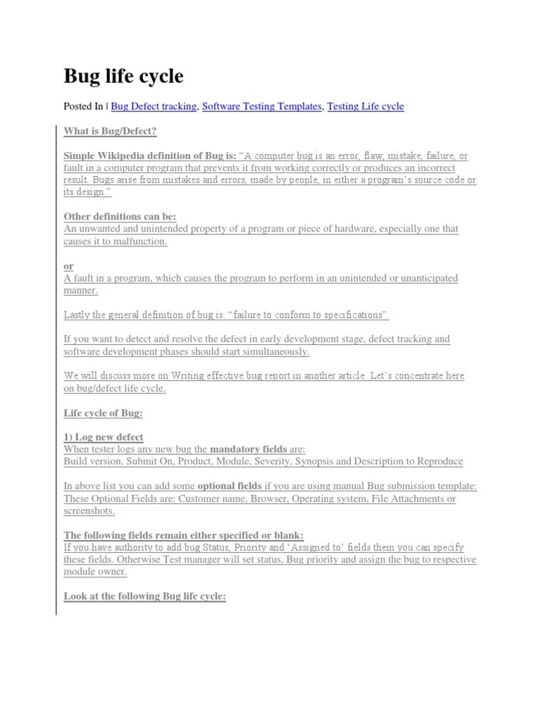 Bug Defect Tracking Software Testing Templates Testing Life Cycle | PDF ...
