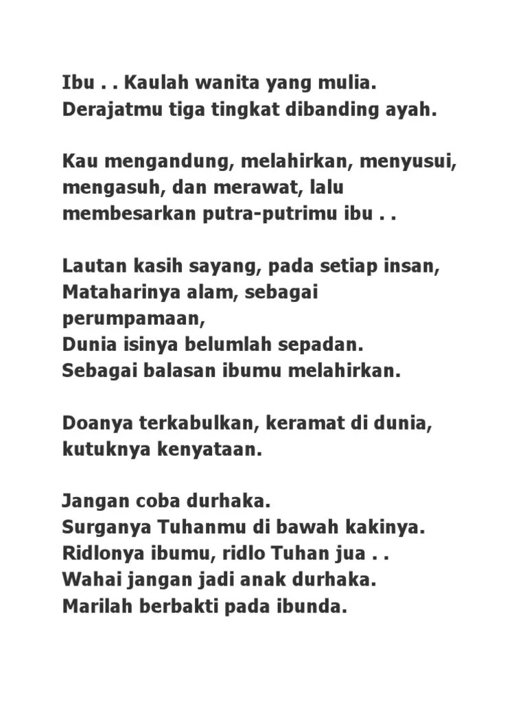 Lyrics for surga di telapak kaki ibu by suliana. Ibu Pdf