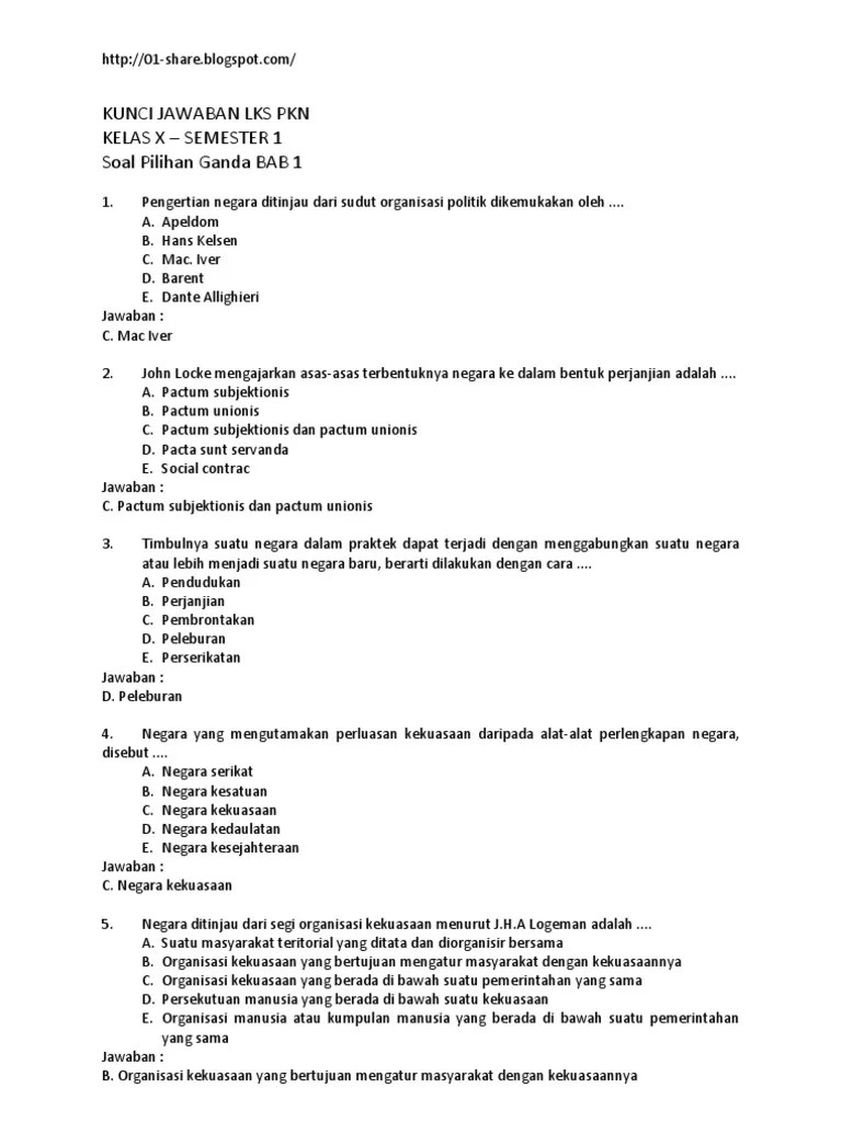 Oke, berikut soal bagian pertama. Soal Pilihan Ganda Pkn Kelas 10 Semester 1 Kurikulum 2013 Dengan