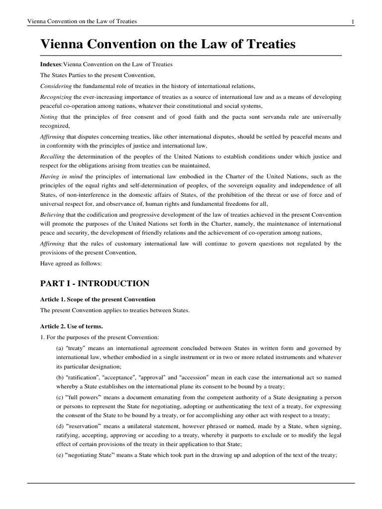 Vienna Convention On The Law Of Treaties | PDF | Politics