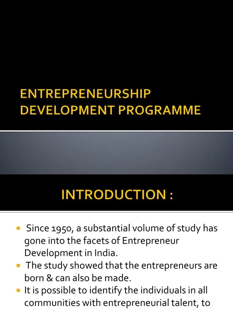 Entrepreneurship Development Programme | Entrepreneurship | Business