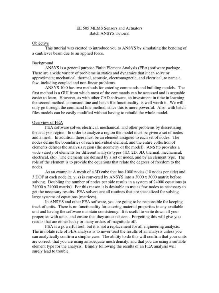 Cantilever Beam Tutorial | PDF | Finite Element Method | Physics