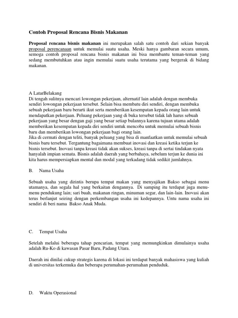 Contoh proposal usaha makanan ringan singkat dan meyakinkan 15.7k views. Contoh Proposal Rencana Bisnis Makanan