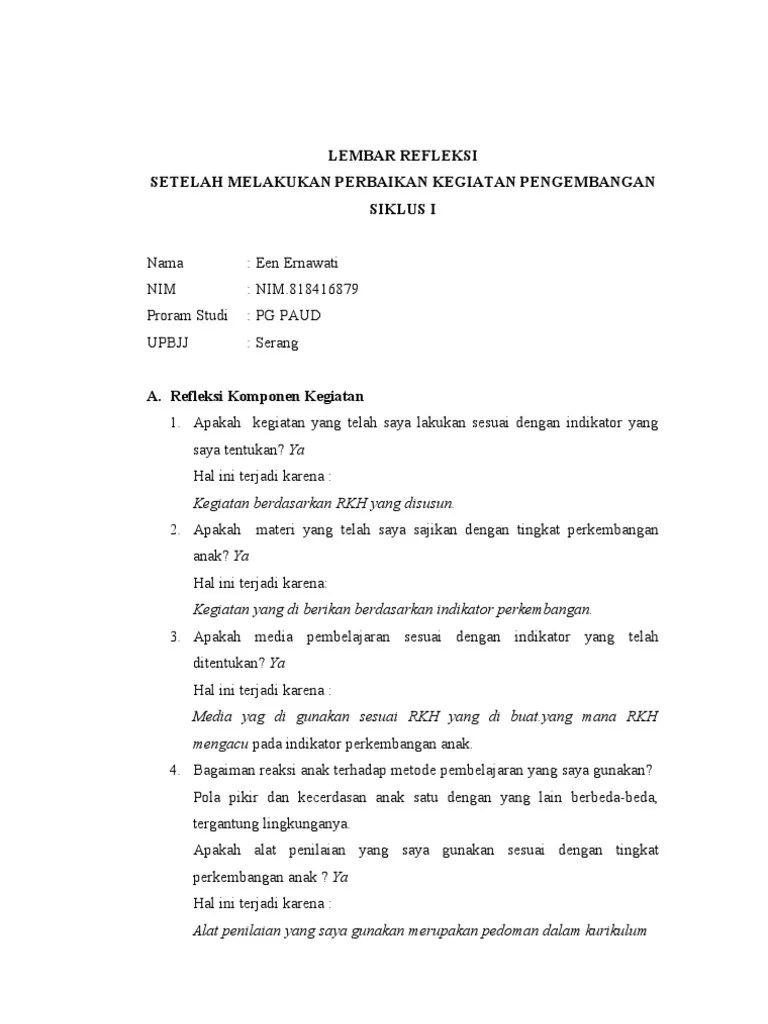 Lembar Refleksi Setelah Melakukan Pembel Contoh Lembar Refleksi PKM.