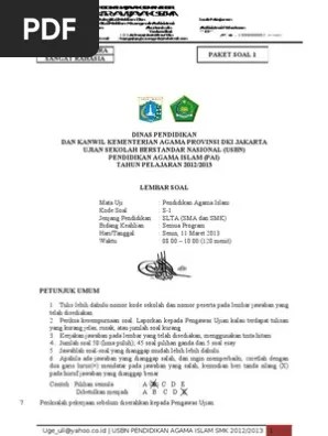 Ujian sekolah berstandar nasional usbn (sd). Paket Soal Usbn Pai Smk Pdf