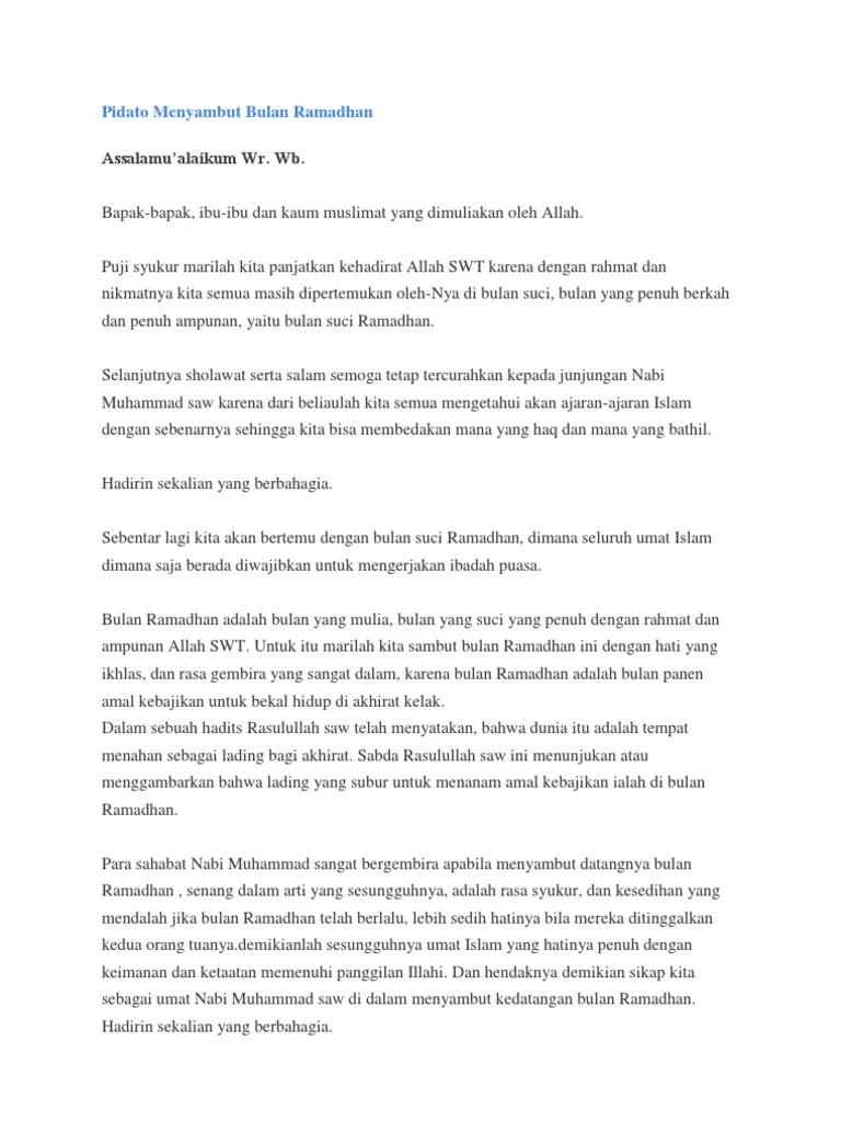 Contoh Pidato Menyambut Bulan Ramadhan - Kumpulan Contoh Terbaru