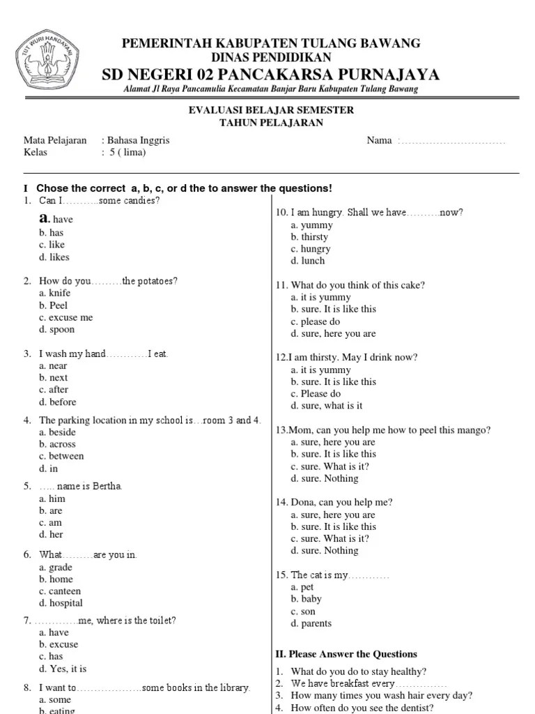 Lks maestro bahasa inggris sd kelas 5 semester 1 kurikulum 2013. Soal Bahasa Inggris Kelas 5 Sd Pdf