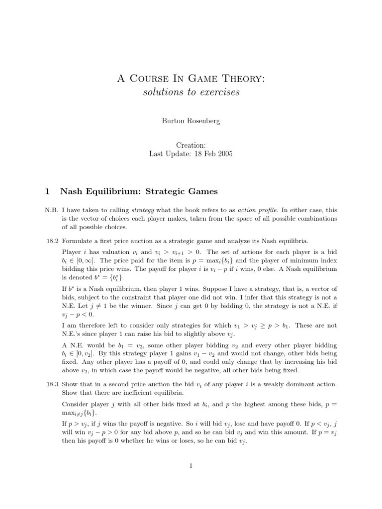 Course In Game Theory | PDF | Bias Of An Estimator | Game Theory