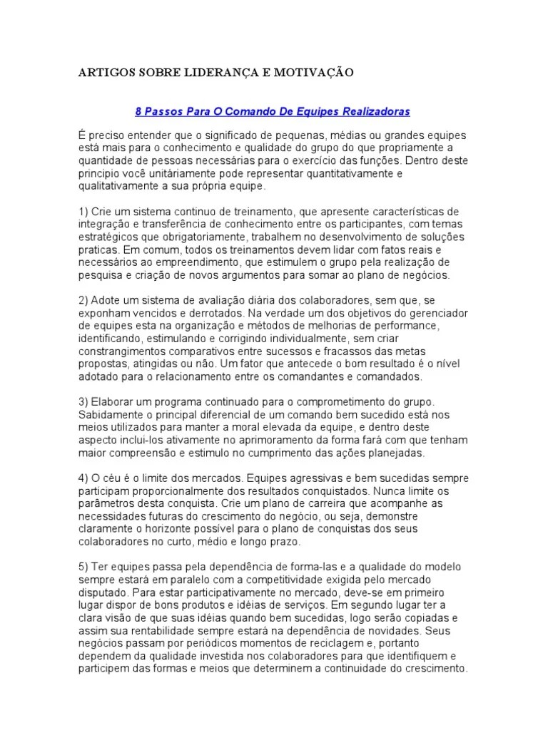 Artigos Sobre Liderança E Motivação | PDF | Liderança | Gestão De Recursos Humanos