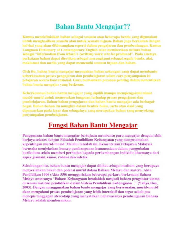 Alat bantu mengajar tunjang komunikasi bahasa melayu. Bahan Bantu Mengajar 2 Pdf