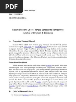 Sistem Ekonomi Liberal Bangsa Barat Serta Dampaknya Apabila Diterapkan Di  Indonesia | PDF
