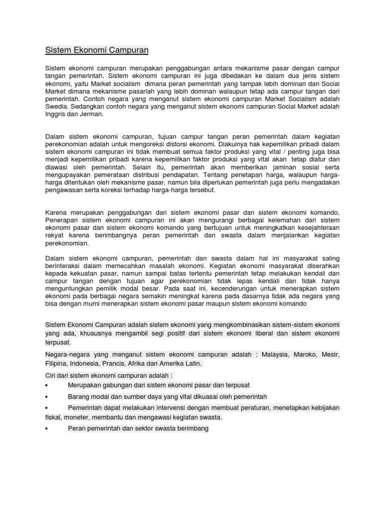 1 pengertian sistem ekonomi tradisional. Contoh Negara Yang Menganut Sistem Ekonomi Campuran Temukan Contoh