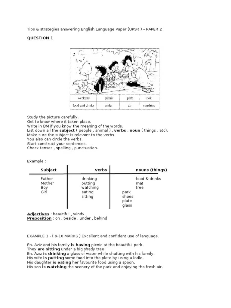 Upsr a english 2 exercise section paper. Tips Strategies Answering English Paper 2 Upsr Pdf English Language Verb