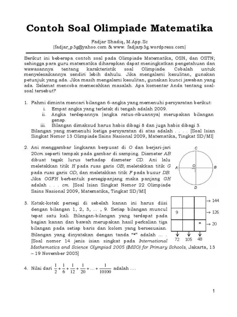 Persiapan osn dan imso 2013. Soal Olimpiade Matematika Sd 2019 Dan Kunci Jawaban Doc Revisi Id