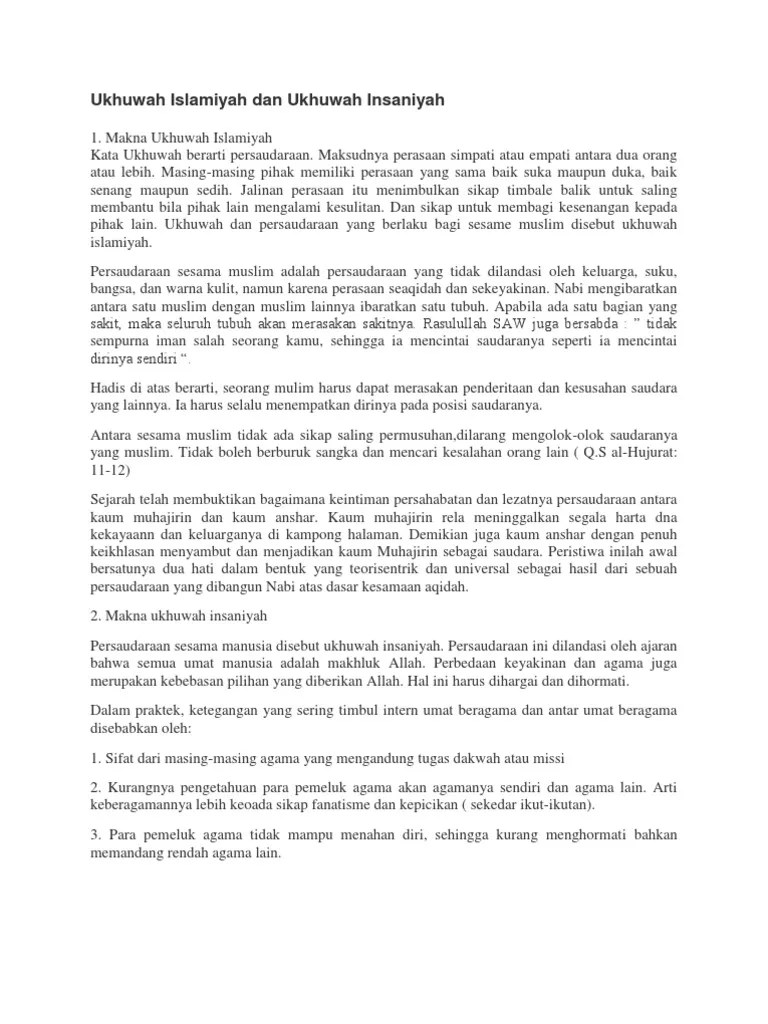 Ukhuwah Islamiyah Dan Ukhuwah Insaniyah | PDF