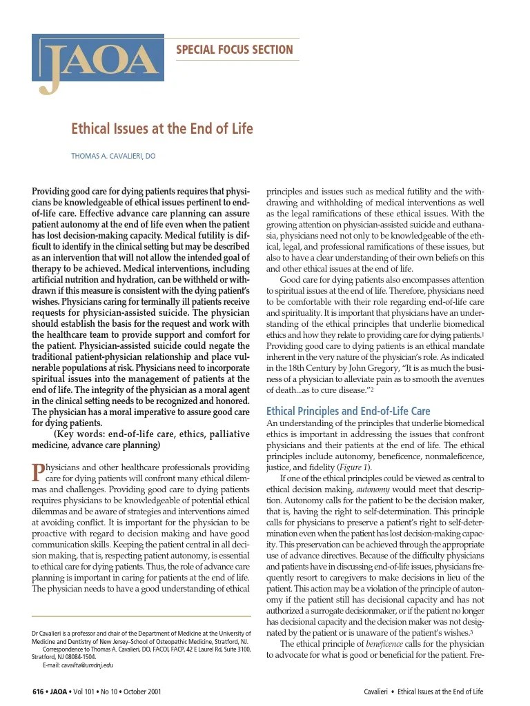 Ethical Issues At The End Of Life | PDF | Medical Ethics | End Of Life Care