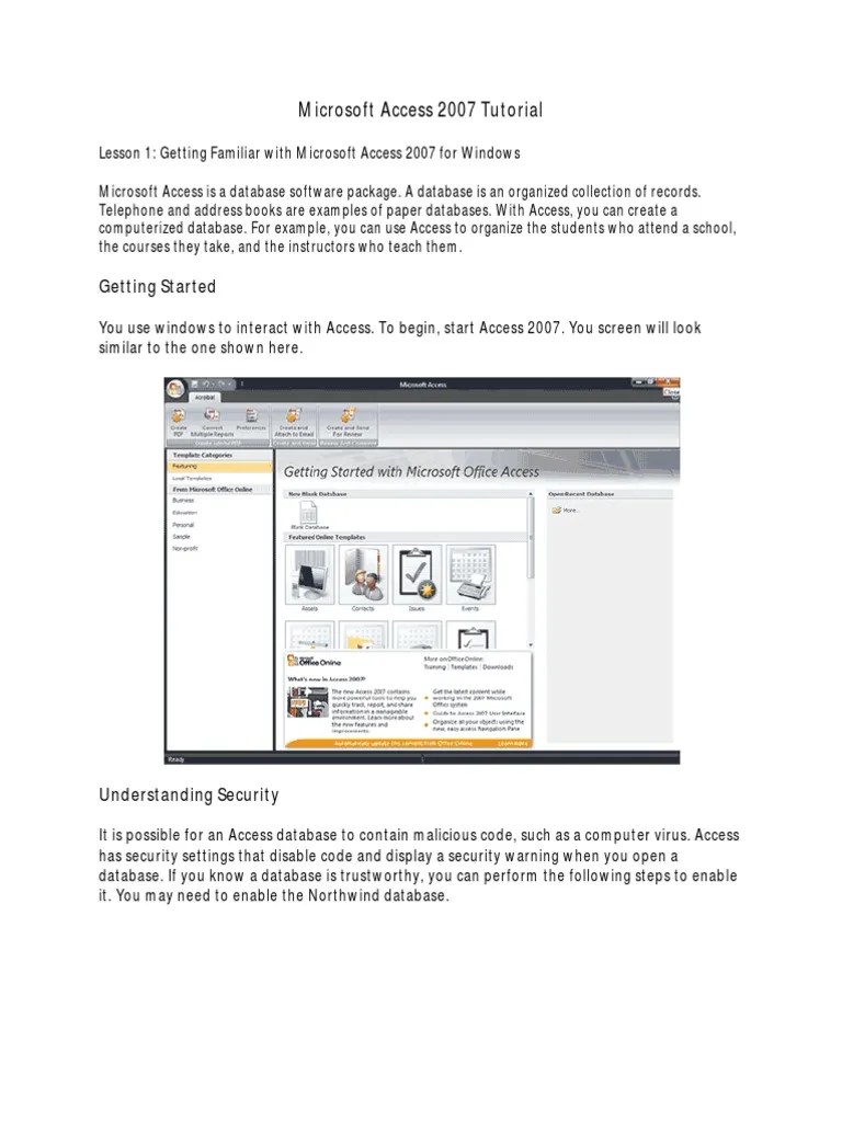 Microsoft Access 2007 Tutorial: Getting Started | PDF