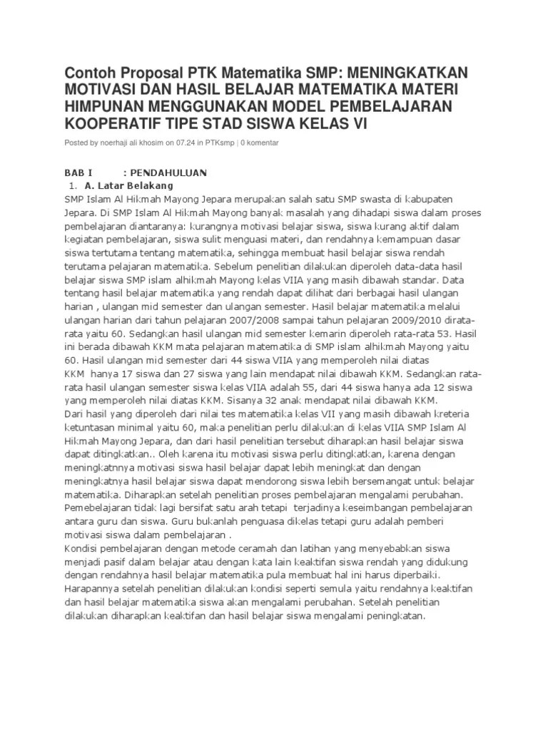 Meningkatkan hasil belajar matematika siswa kelas iv sd negeri kaliabu. Contoh Proposal Ptk Matematika Smp Beinyu Com