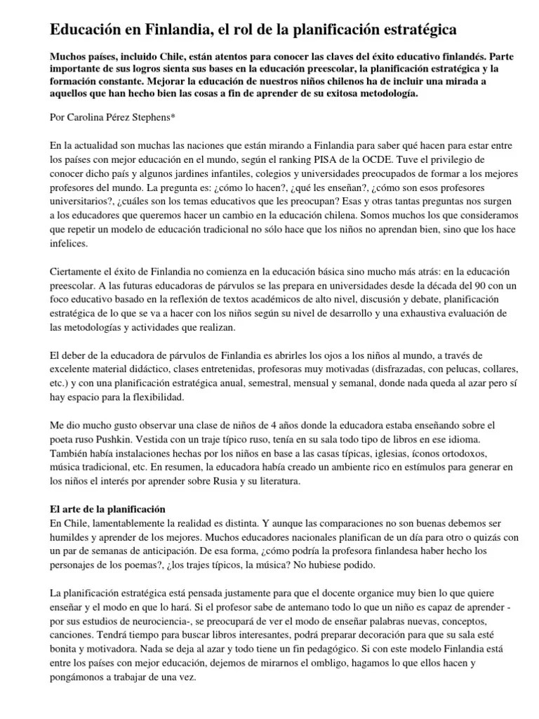 Educación En Finlandia PREESCOLAR | PDF | Jardín De Infancia | Plan De ...