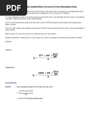 How To Calculate Locked Rotor Current Il From Nameplate