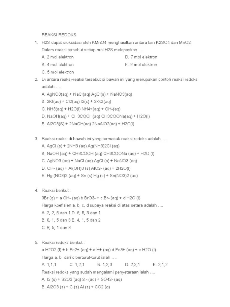 Mengenai materi reaksi redoks yang akan dipelajari di pertemuan berikutnya. Soal Pg Reaksi Redoks Pdf