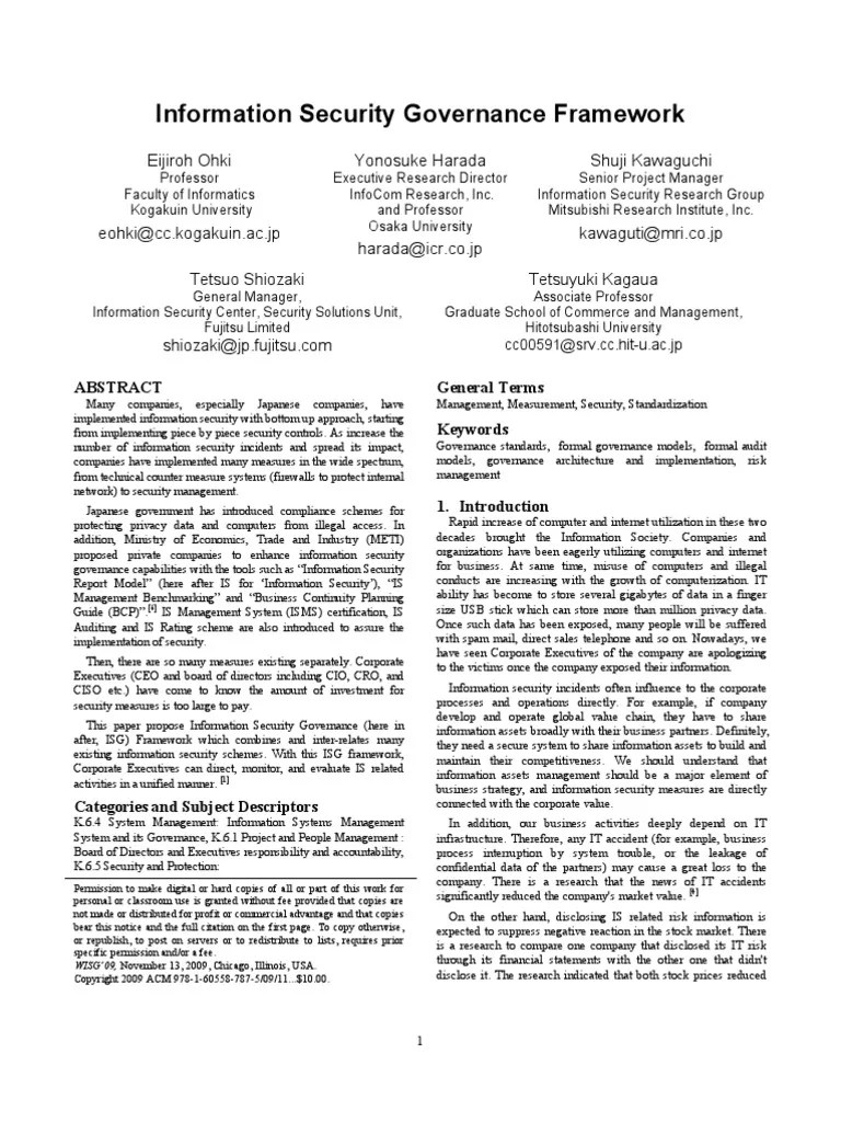 Information Security Governance Framework | PDF | Information Security ...
