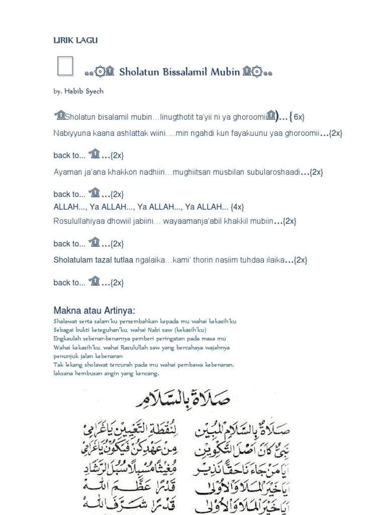Lirik Lagu Sholatun Bissalamil Mubin | PDF