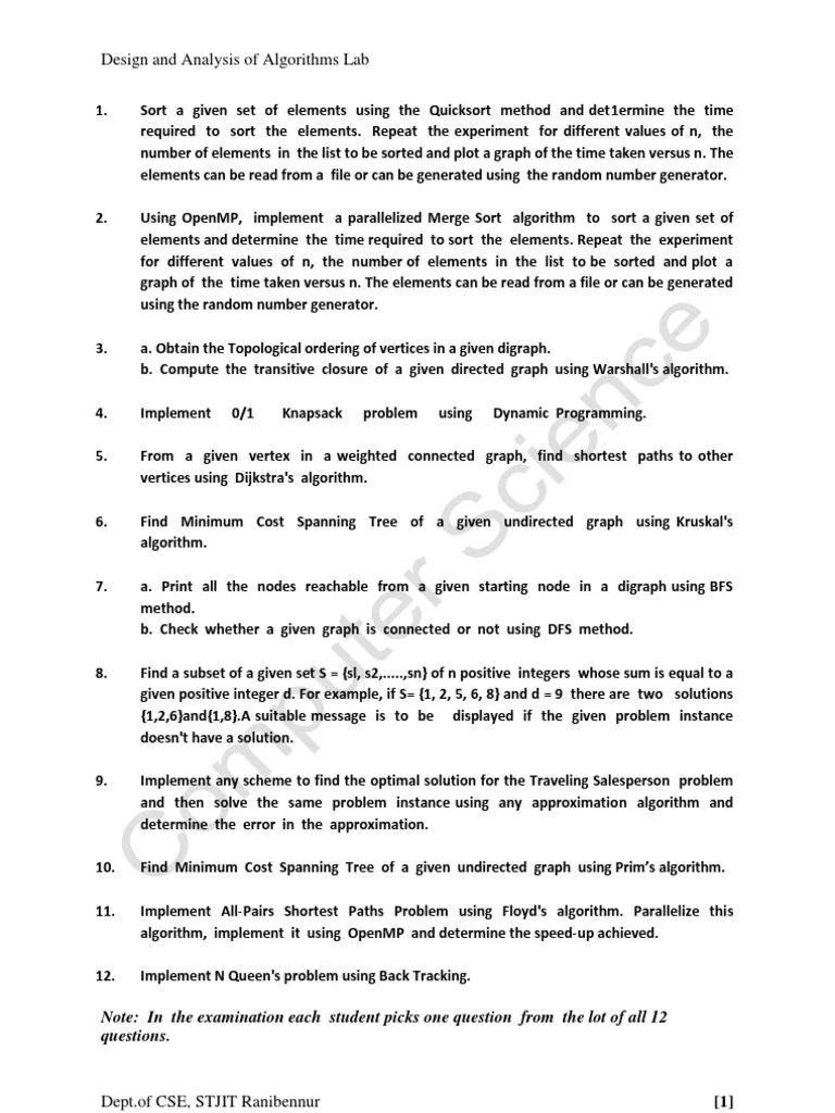 Design And Analysis Of Algorithms Lab | PDF | Dynamic Programming