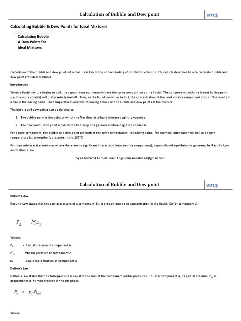 Calculation Of Bubble And Dew Point | PDF | Phases Of Matter | Physical ...