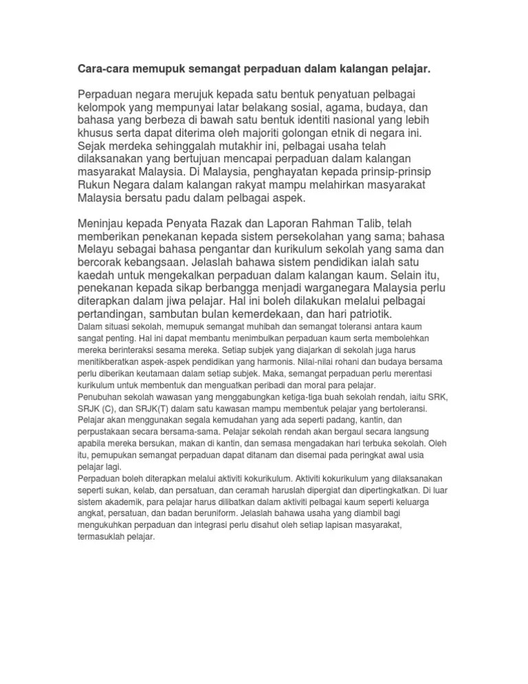 Cara Memupuk Perpaduan Dalam Kalangan Pelajar Cute766