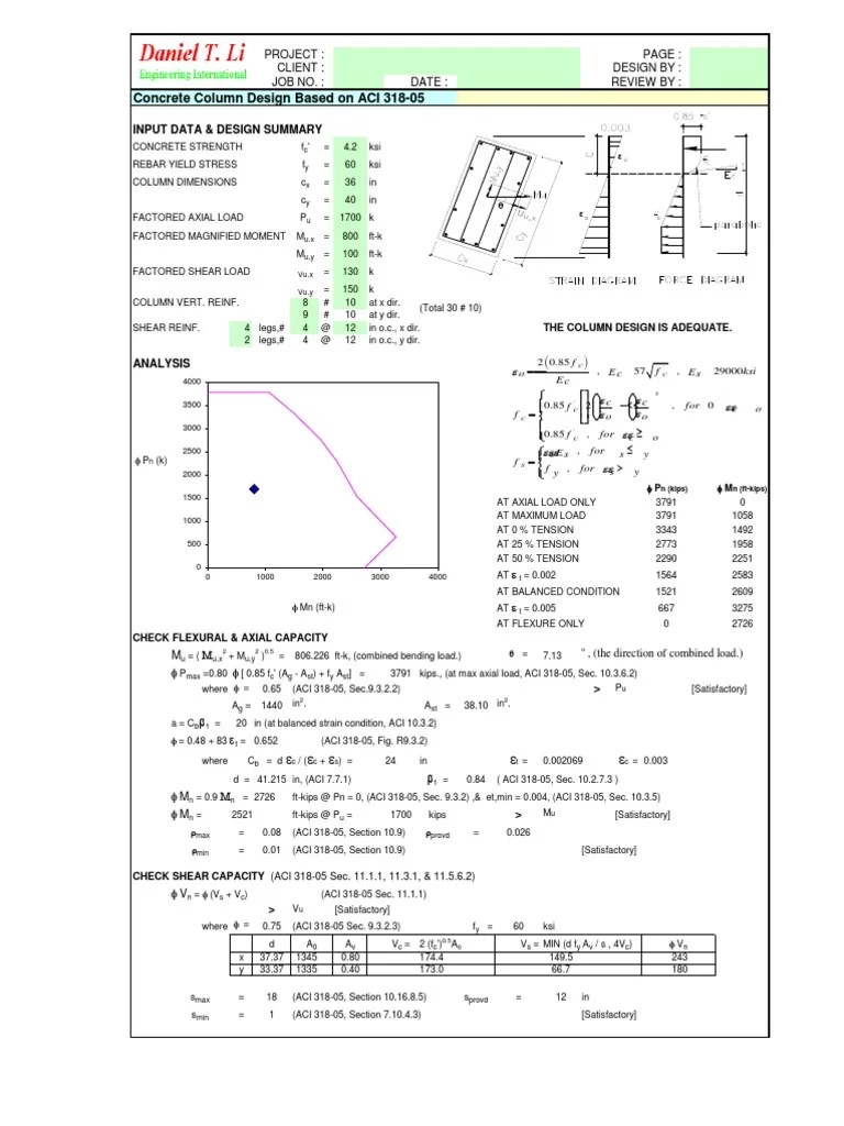 Daniel Tian Li: Concrete Column Design Based On ACI 318-05 | PDF ...